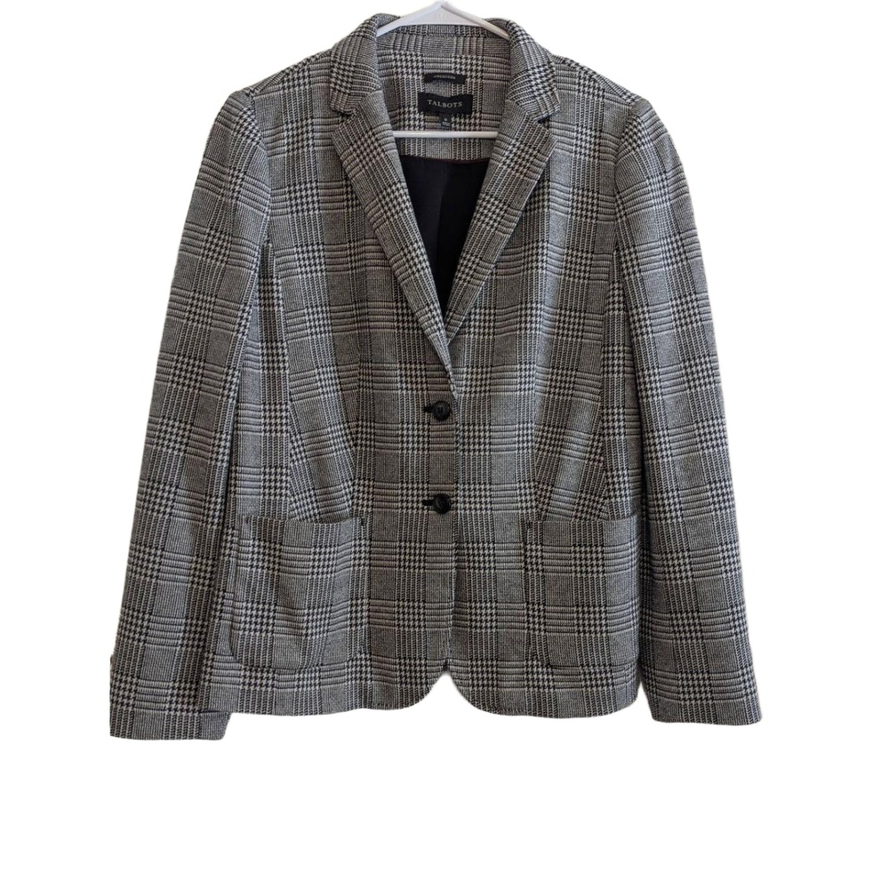 Talbots Houndstooth Blazer Women's 8 Black White Tailored Office Jacket Classic - Picture 2 of 16